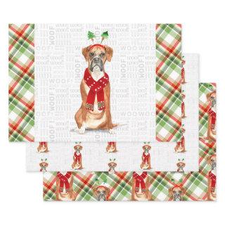 Funny Boxer Christmas Dog and Holiday Plaid  Sheets