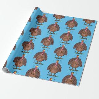 Funny brown farmyard turkey with flies cartoon