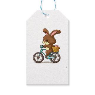 Funny Brown Rabbit Riding Bicycle cartoon Gift Tags