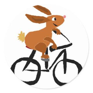 Funny Brown Rabbit Riding Bicycle Classic Round Sticker