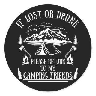 Funny camper slogan camping drinking sayings classic round sticker