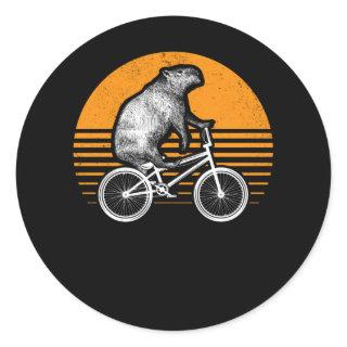 Funny Capybara Riding Bike Retro Capibara Bicycle Classic Round Sticker