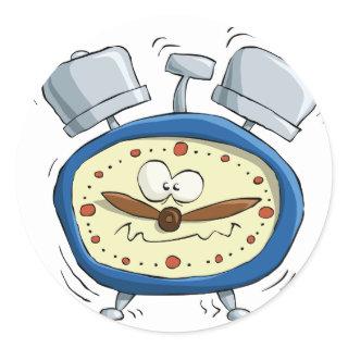 Funny Cartoon Alarm Clock Quirky Waking Up Classic Round Sticker