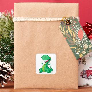 Funny Cartoon Dinosaur Roaring T-Rex Square Sticker
