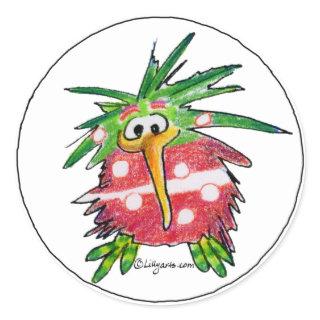 Funny Cartoon Kiwi Bird Round Sticker