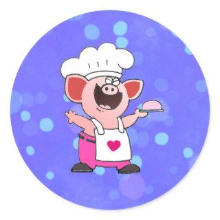 Funny Cartoon Pig Chef  Shirt | Funny Piggy Chef T Classic Round Sticker