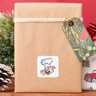 Funny Cartoon Pig Chef with Hat  Square Sticker