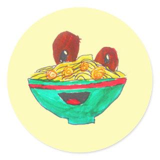 Funny cartoon spaghetti meatballs art classic round sticker