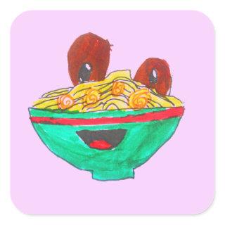 Funny cartoon spaghetti meatballs art square sticker