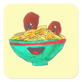 Funny cartoon spaghetti meatballs art square sticker