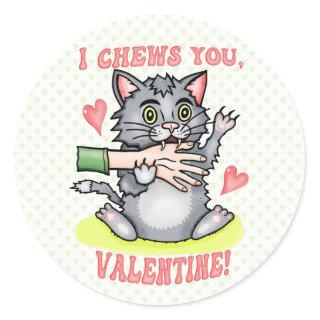 Funny Cat Biting Hand I Chews You Valentine's Day Classic Round Sticker