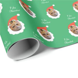 Funny Cat Face Merry Christmas Spanish Photo