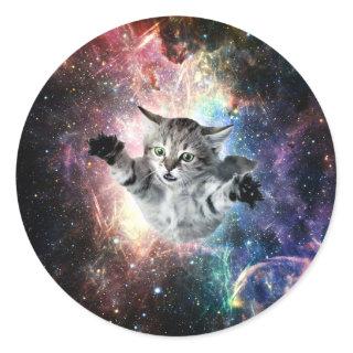 Funny cat in space classic round sticker