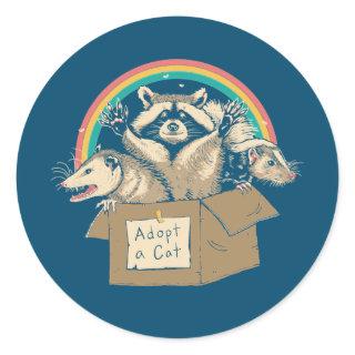 Funny Cat Lover Adopt a Cat Possum Raccoons  Classic Round Sticker