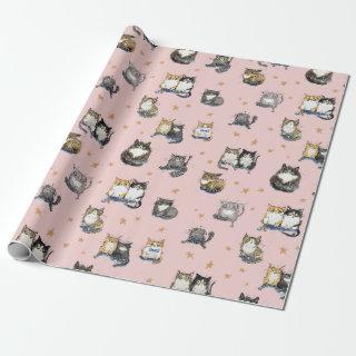 Funny Cats amongst the stars on pink cat patterned