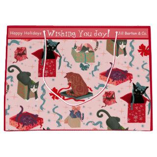 Funny Cats and Christmas Boxes Custom Large Large Gift Bag