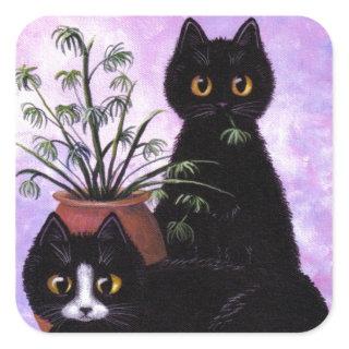 Funny Cats Black Tuxedo Creationarts Square Sticker