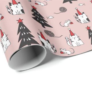 Funny Cats Christmas pattern pink