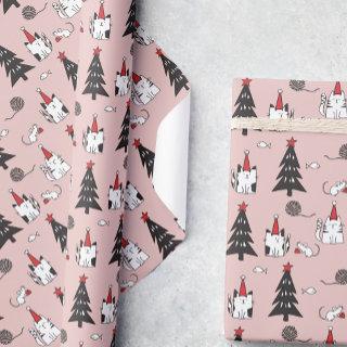 Funny Cats Christmas pattern pink