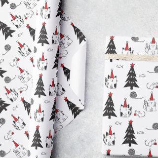 Funny Cats Christmas pattern white