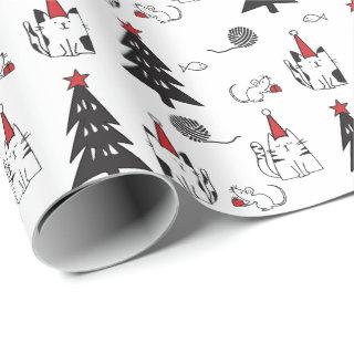Funny Cats Christmas pattern white