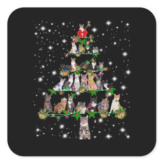 Funny Cats Christmas Tree Tee Ornament Decor Gift Square Sticker