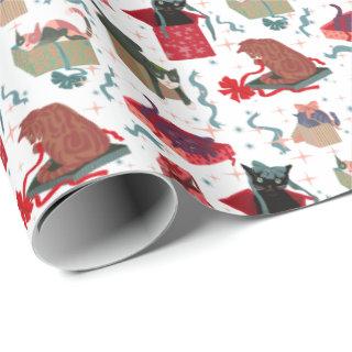 Funny Cats In Christmas Boxes White Red Green