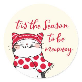 Funny Cats Season To Be Merry Holiday Classic Round Sticker