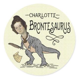 Funny Charlotte Bronte Saurus Dinosaur Book Reader Classic Round Sticker