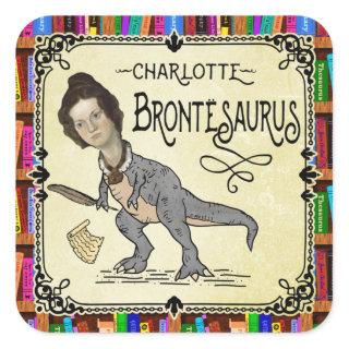Funny Charlotte Bronte Saurus Dinosaur Book Reader Square Sticker