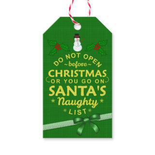 Funny Christmas Do Not Open Santa Naughty List Gift Tags