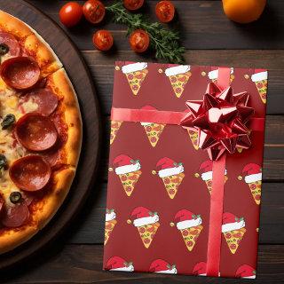 Funny Christmas Pizza Slices in Santa Hats Red