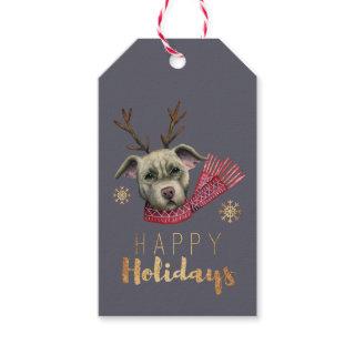 Funny Christmas Reindeer Pit Bull Dog | Christmas Gift Tags