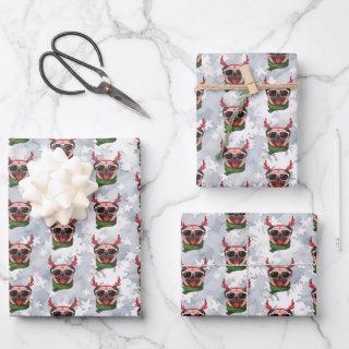 Funny Christmas Reindeer Pug  Wearing A Scarf  Sheets