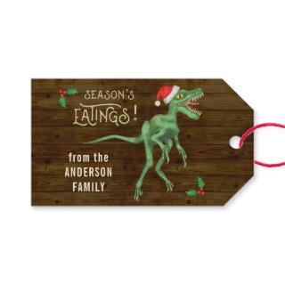 Funny Christmas Velociraptor Dinosaur Custom Text Gift Tags