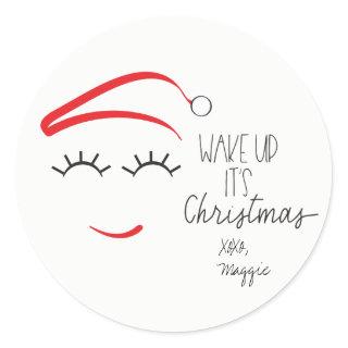Funny Christmas, "Wake Up It's Christmas" Lashes Classic Round Sticker