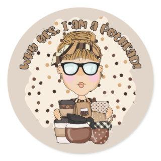 Funny coffee pot head  classic round sticker