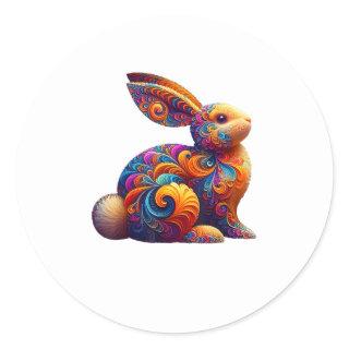 Funny Colorful Bunny Rabbit Fractal Cosmic Swirl A Classic Round Sticker