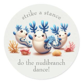 Funny Colorful Dancing Nudibranchs and Corals Classic Round Sticker