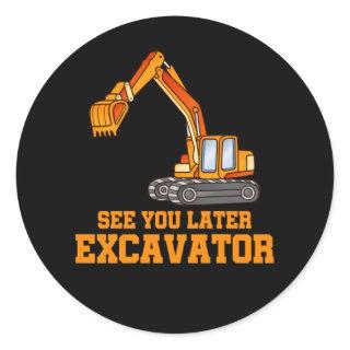 Funny Construction Excavator Boys Toddler Classic Round Sticker