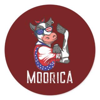 Funny Cow Moorica USA 4th Of July Patriotic Classic Round Sticker