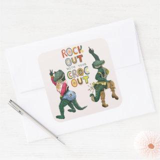 Funny Crocodile Pun Rock Out With Your Croc Out Square Sticker