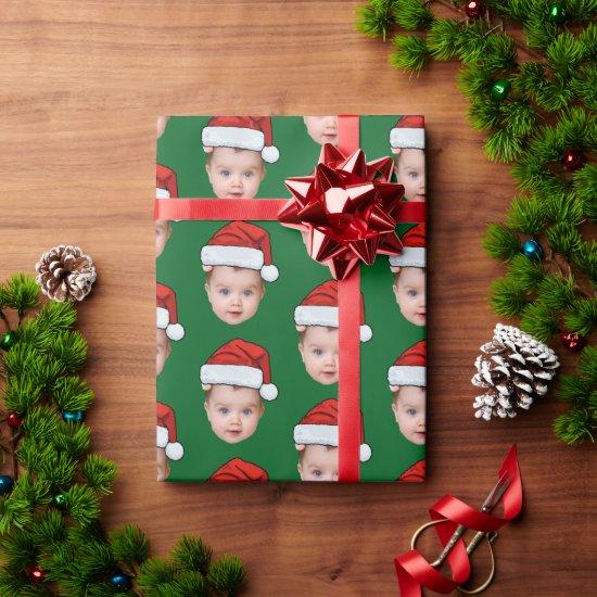 Funny Custom Baby Face Photo Santa Head Xmas Green