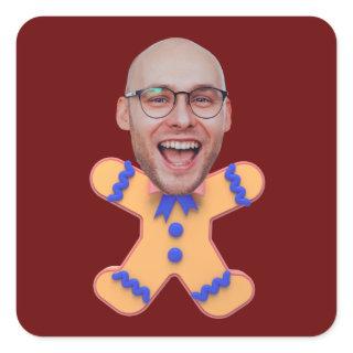 Funny Custom Face Photo Gingerbread Men Christmas Square Sticker