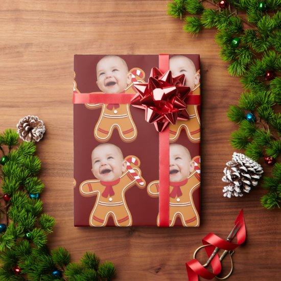 Funny Custom Face Photo Gingerbread Xmas baby