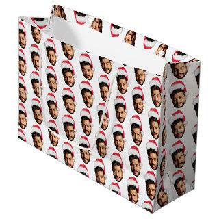 Funny Custom Face Photo Santa Head Christmas Large Gift Bag
