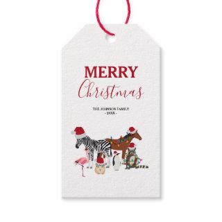 Funny Cute Christmas Animals Santa Hats Lights  Gift Tags