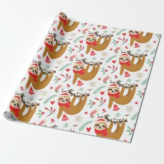 Funny Cute Christmas Sloth with Santa Hat