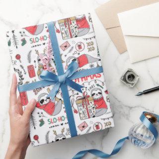 Funny Cute Christmas Sloth with Santa Hat Wrapping