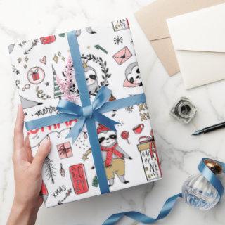 Funny Cute Christmas Sloth with Santa Hat Wrapping